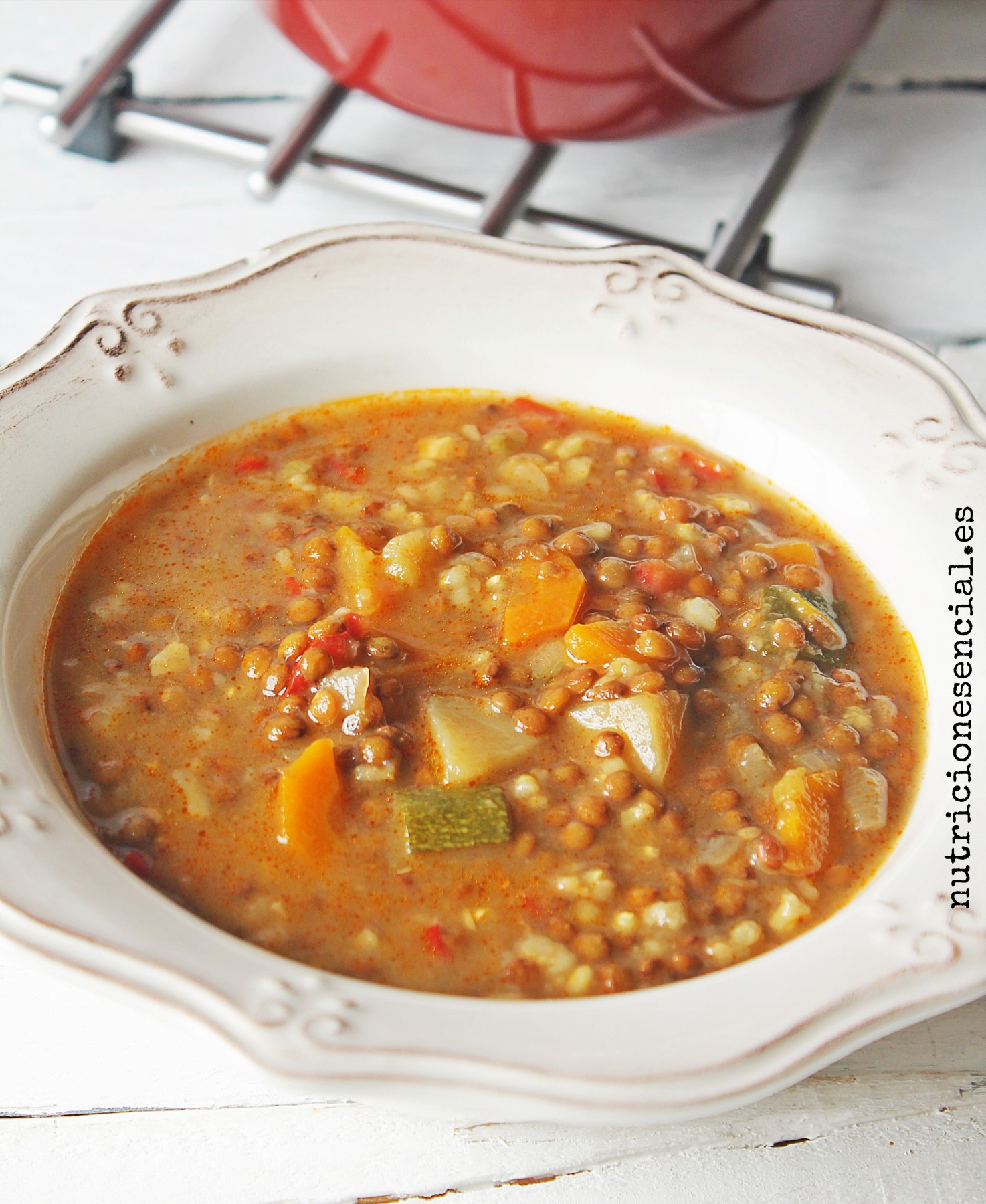 Lentejas estofadas con arroz y verduras 