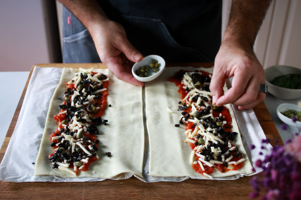 Relleno de las láminas de hojaldre